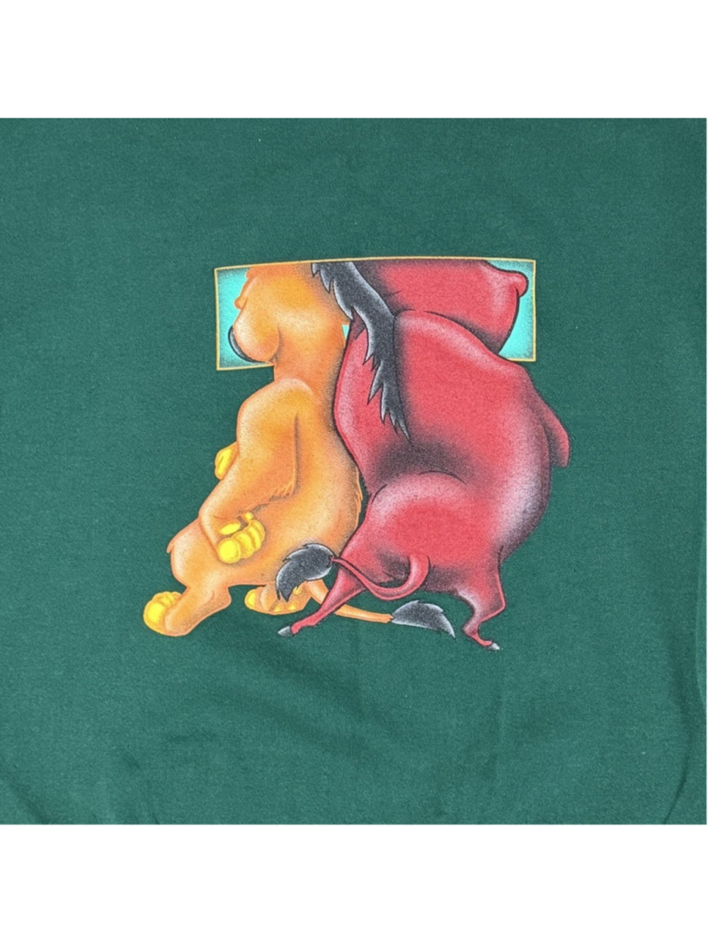 Disney VTG USA Lion King Green Crewneck LG DBL SIDED Party Animals Simba Pumba - Picture 4 of 7